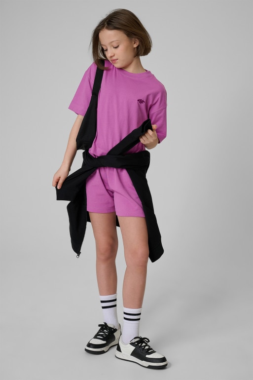 Dziewczęcy t-shirt bez nadruku 4F 4FJRSS26TTSHF3841 - fioletowy