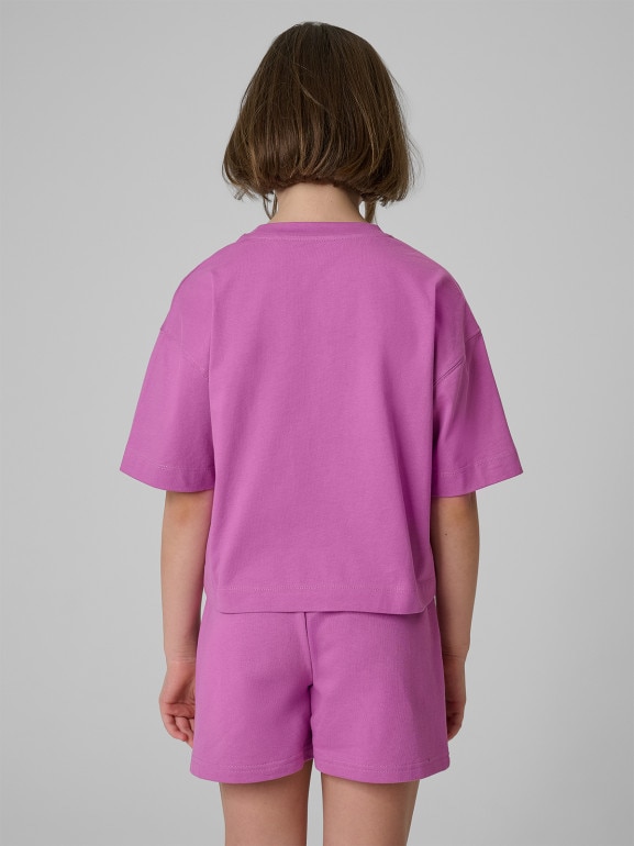 Dziewczęcy t-shirt bez nadruku 4F 4FJRSS26TTSHF3841 - fioletowy