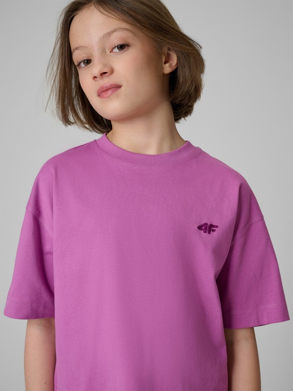Dziewczęcy t-shirt bez nadruku 4F 4FJRSS26TTSHF3841 - fioletowy