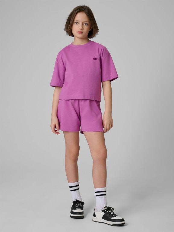 Dziewczęcy t-shirt bez nadruku 4F 4FJRSS26TTSHF3841 - fioletowy
