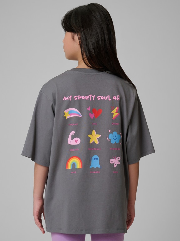 Dziewczęcy t-shirt z nadrukiem 4F 4FJRSS26TTSHF3870 - szary