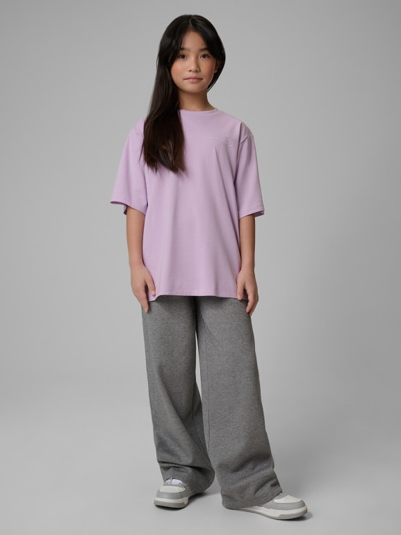 Dziewczęcy t-shirt z nadrukiem 4F 4FJRSS26TTSHF3870 - fioletowy