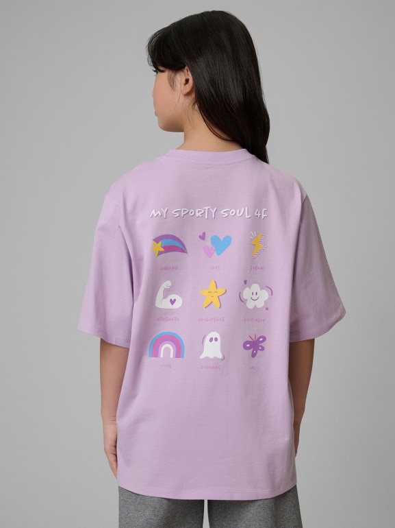 Dziewczęcy t-shirt z nadrukiem 4F 4FJRSS26TTSHF3870 - fioletowy