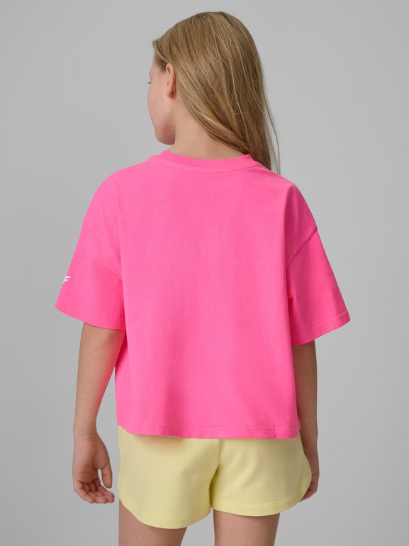 Dziewczęcy t-shirt z nadrukiem 4F 4FJRSS26TTSHF3908 - różowy