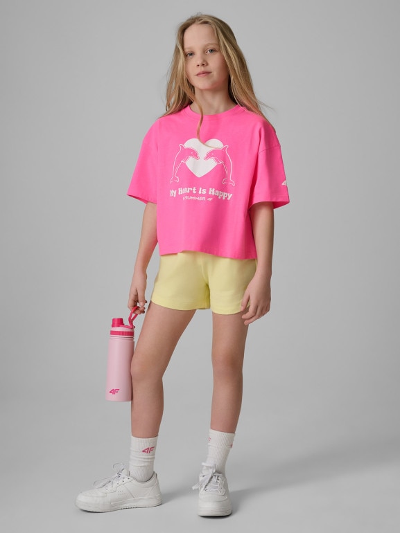 Dziewczęcy t-shirt z nadrukiem 4F 4FJRSS26TTSHF3908 - różowy