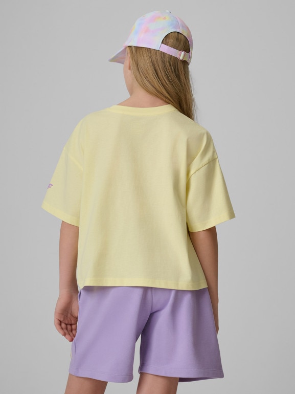 Dziewczęcy t-shirt z nadrukiem 4F 4FJRSS26TTSHF3908 - żółty