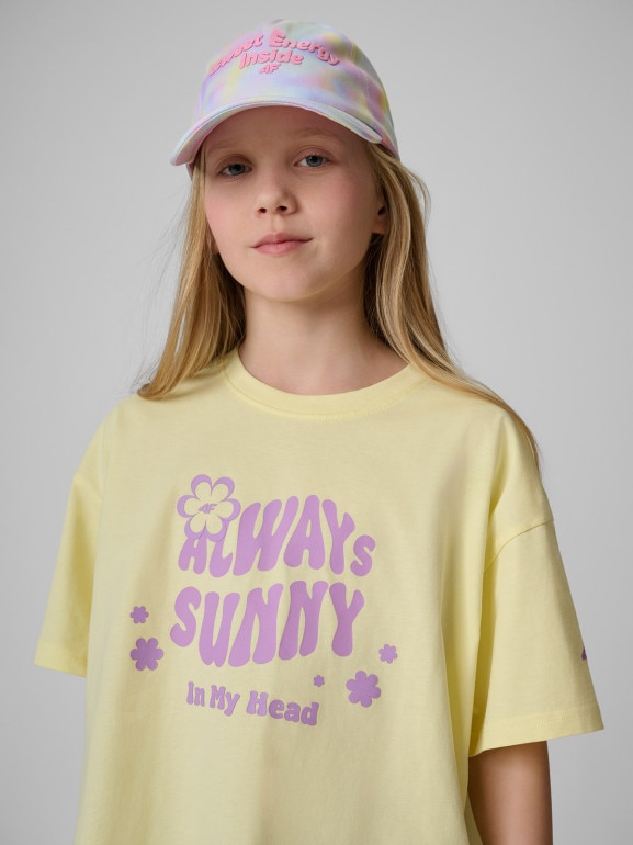 Dziewczęcy t-shirt z nadrukiem 4F 4FJRSS26TTSHF3908 - żółty