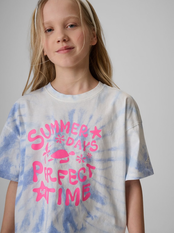 Dziewczęcy t-shirt z nadrukiem 4F 4FJRSS26TTSHF3909 - multikolor