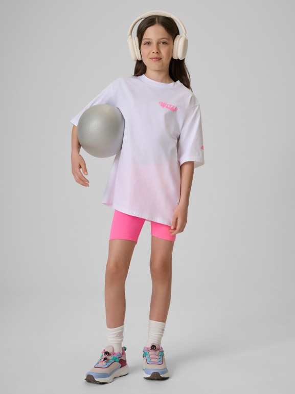 Dziewczęcy t-shirt z nadrukiem 4F 4FJRSS26TTSHF3910 - biały