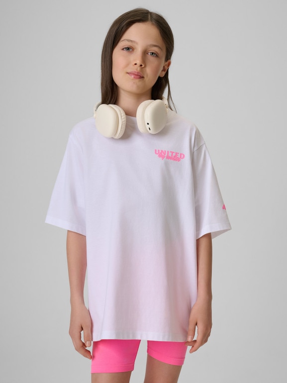 Dziewczęcy t-shirt z nadrukiem 4F 4FJRSS26TTSHF3910 - biały