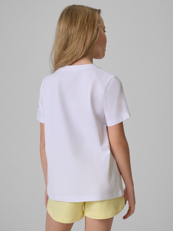 Dziewczęcy t-shirt z nadrukiem 4F 4FJRSS26TTSHF3913 - biały