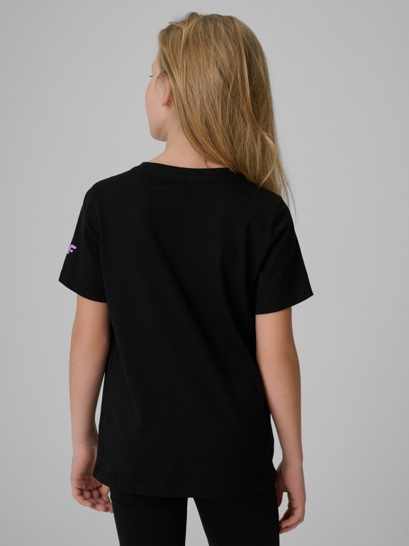 Dziewczęcy t-shirt z nadrukiem 4F 4FJRSS26TTSHF3913 - czarny