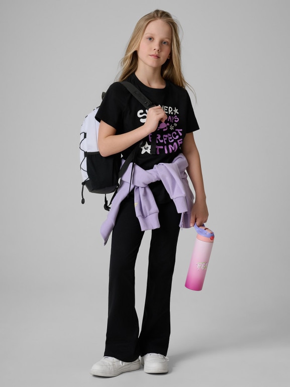 Dziewczęcy t-shirt z nadrukiem 4F 4FJRSS26TTSHF3913 - czarny