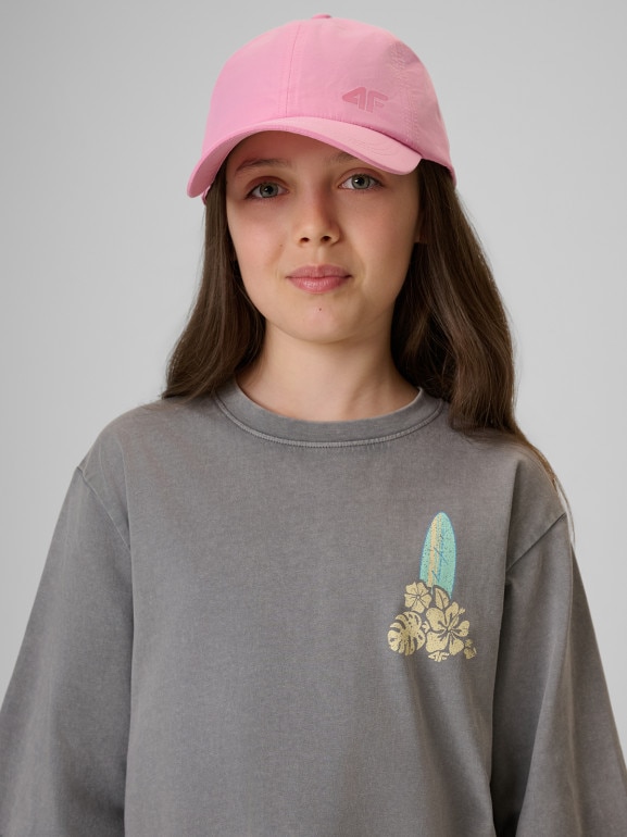 Dziewczęcy t-shirt z nadrukiem 4F 4FJRSS26TTSHF3980 - szary