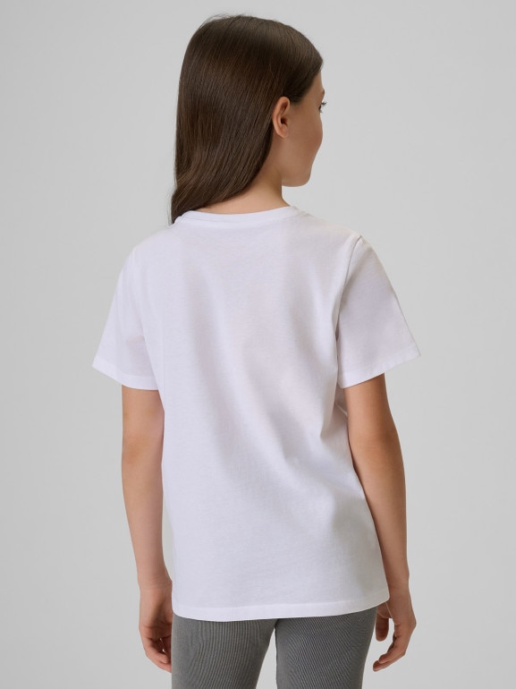 Dziewczęcy t-shirt z nadrukiem 4F 4FJRSS26TTSHF3982 - biały