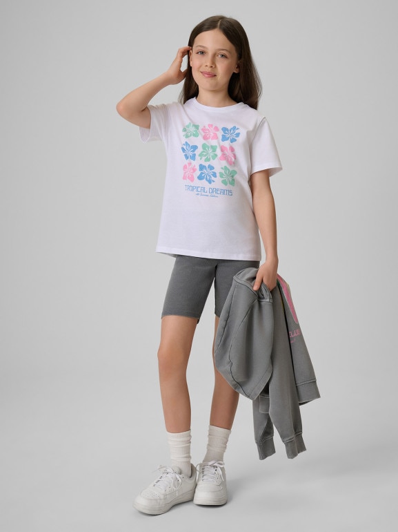 Dziewczęcy t-shirt z nadrukiem 4F 4FJRSS26TTSHF3982 - biały