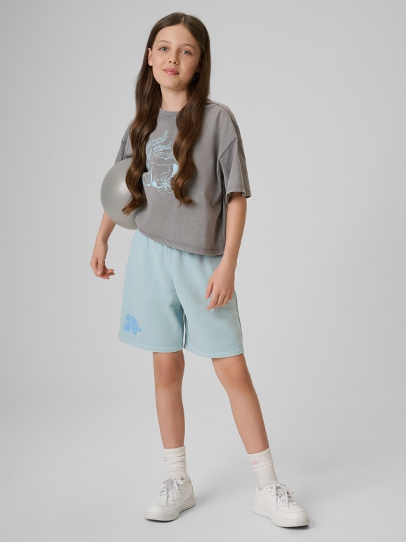 Dziewczęcy crop top z nadrukiem 4F 4FJRSS26TTSHF3983 - szary