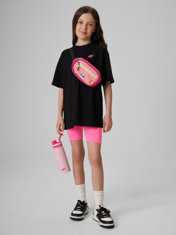 Dziewczęcy t-shirt bez nadruku 4F 4FJRSS26TTSHF3984 - czarny
