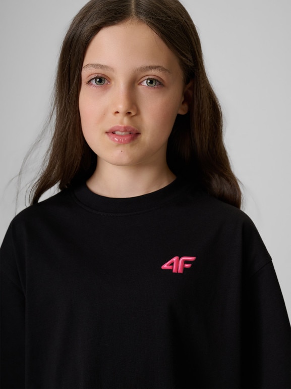 Dziewczęcy t-shirt bez nadruku 4F 4FJRSS26TTSHF3984 - czarny