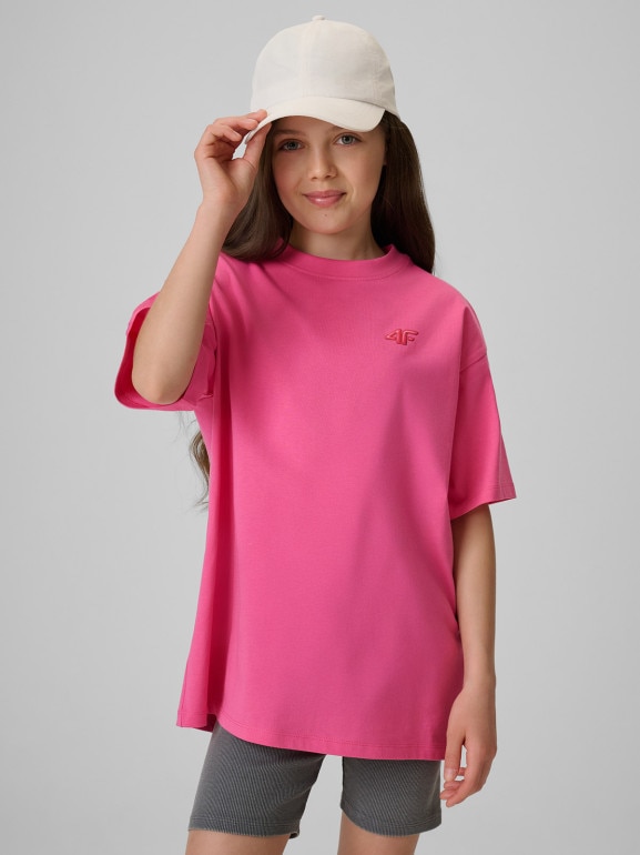 Dziewczęcy t-shirt bez nadruku 4F 4FJRSS26TTSHF3984 - różowy