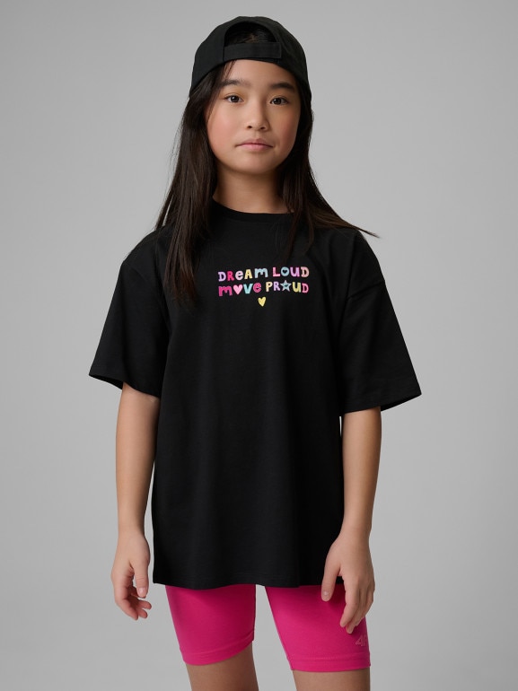 Dziewczęcy t-shirt z nadrukiem 4F 4FJRSS26TTSHF4137 - czarny
