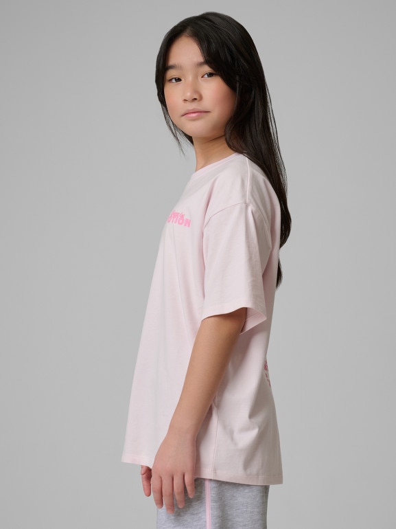Dziewczęcy t-shirt z nadrukiem 4F 4FJRSS26TTSHF4137 - różowy