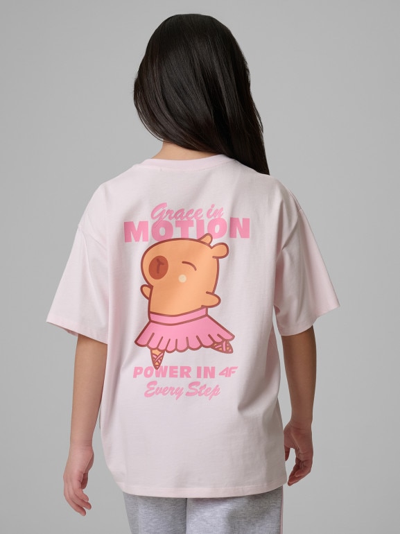 Dziewczęcy t-shirt z nadrukiem 4F 4FJRSS26TTSHF4137 - różowy