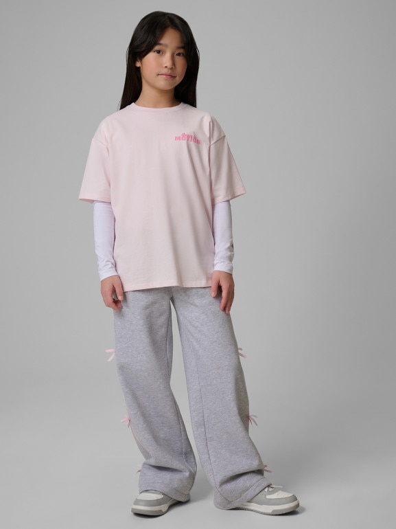 Dziewczęcy t-shirt z nadrukiem 4F 4FJRSS26TTSHF4137 - różowy