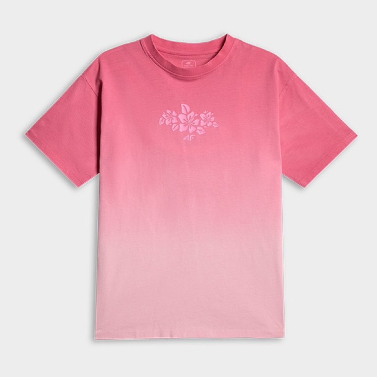 Dziewczęcy t-shirt z nadrukiem 4F 4FJRSS26TTSHF4186 - różowy