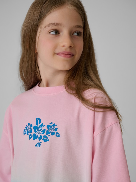 Dziewczęcy t-shirt z nadrukiem 4F 4FJRSS26TTSHF4186 - multikolor