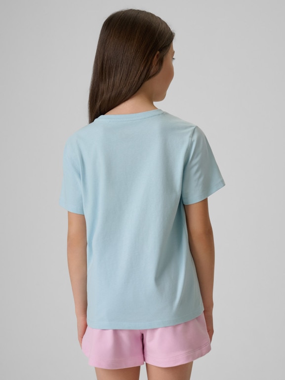 Dziewczęcy t-shirt z nadrukiem 4F 4FJRSS26TTSHF4418 - niebieski