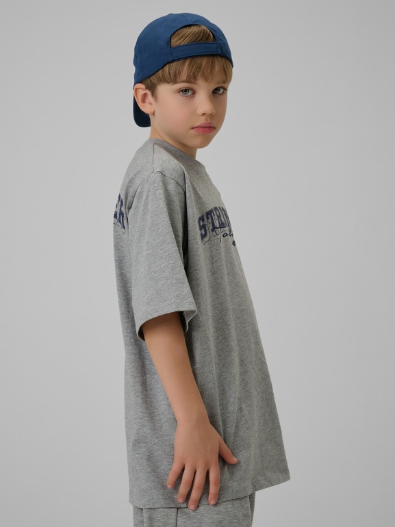 Chłopięcy t-shirt z nadrukiem 4F 4FJRSS26TTSHM3465 - szary