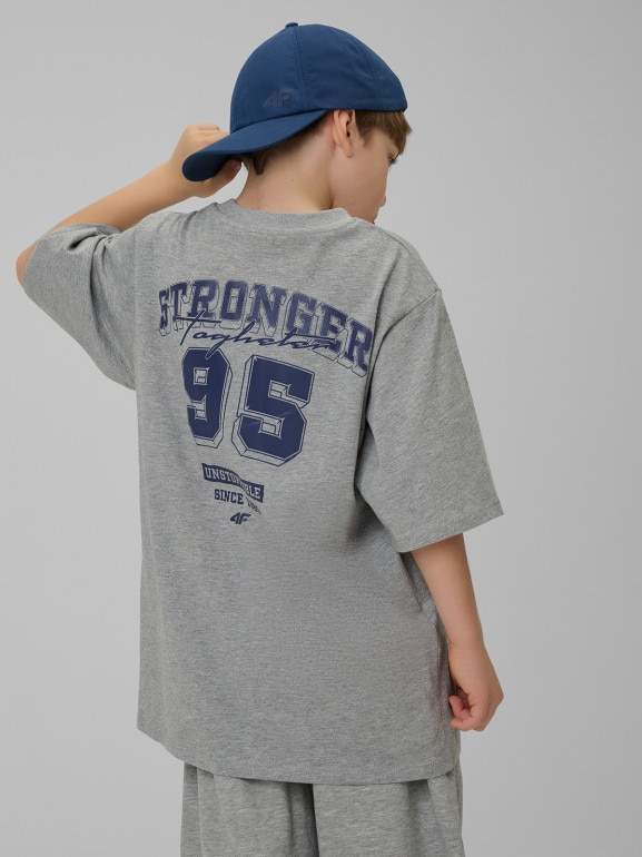 Chłopięcy t-shirt z nadrukiem 4F 4FJRSS26TTSHM3465 - szary