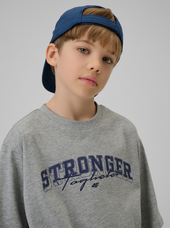 Chłopięcy t-shirt z nadrukiem 4F 4FJRSS26TTSHM3465 - szary