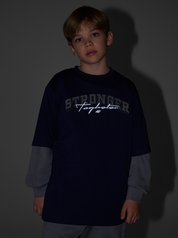 Chłopięcy t-shirt z nadrukiem 4F 4FJRSS26TTSHM3465 - granatowy