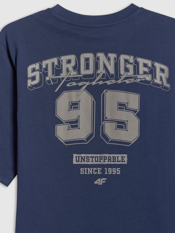 Chłopięcy t-shirt z nadrukiem 4F 4FJRSS26TTSHM3465 - granatowy