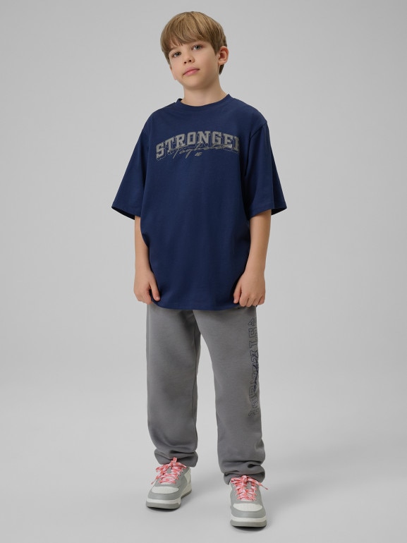 Chłopięcy t-shirt z nadrukiem 4F 4FJRSS26TTSHM3465 - granatowy