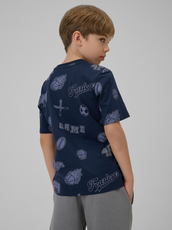 Chłopięcy t-shirt z nadrukiem 4F 4FJRSS26TTSHM3466 - granatowy