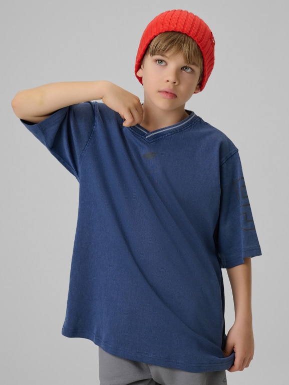 Chłopięcy t-shirt z nadrukiem 4F 4FJRSS26TTSHM3467 - niebieski