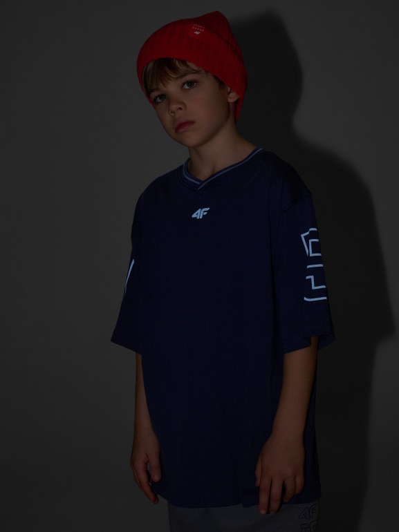 Chłopięcy t-shirt z nadrukiem 4F 4FJRSS26TTSHM3467 - niebieski