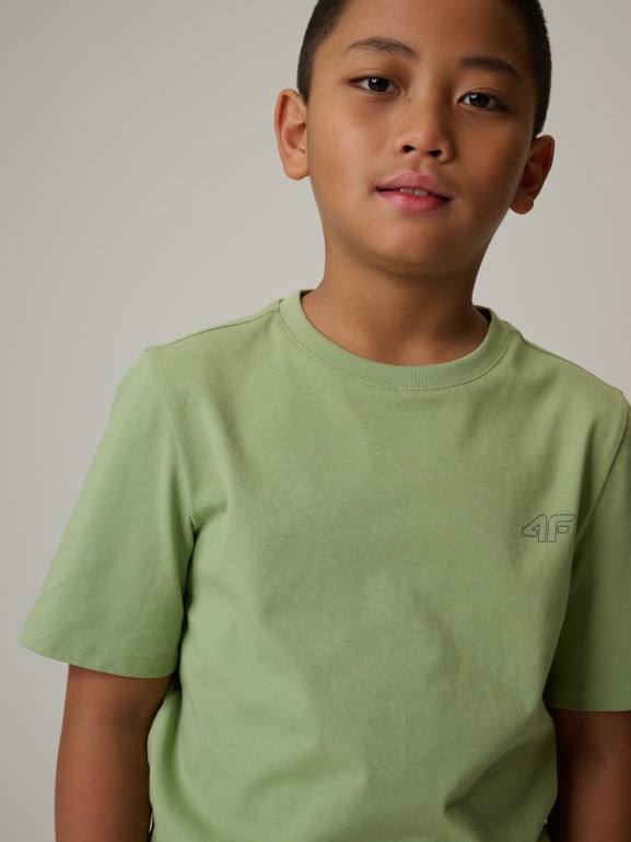 Chłopięcy t-shirt bez nadruku 4F 4FJRSS26TTSHM3598 - zielony