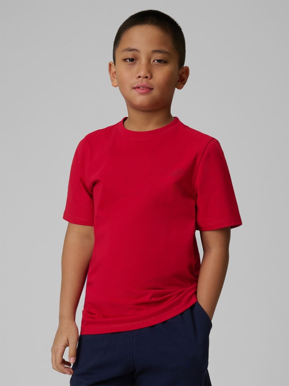 Chłopięcy t-shirt bez nadruku 4F 4FJRSS26TTSHM3598 - czerwony