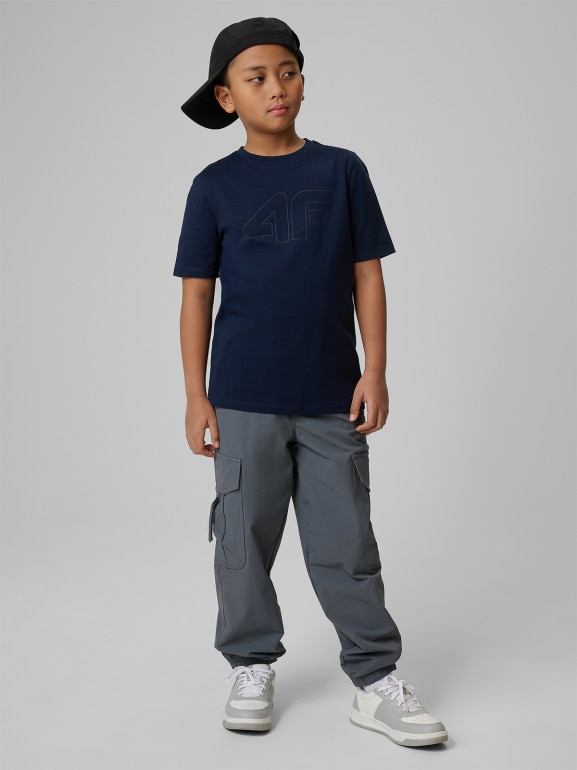 Chłopięcy t-shirt z nadrukiem 4F 4FJRSS26TTSHM3599 - granatowy