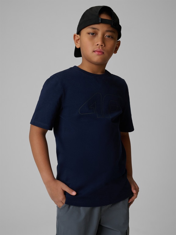 Chłopięcy t-shirt z nadrukiem 4F 4FJRSS26TTSHM3599 - granatowy