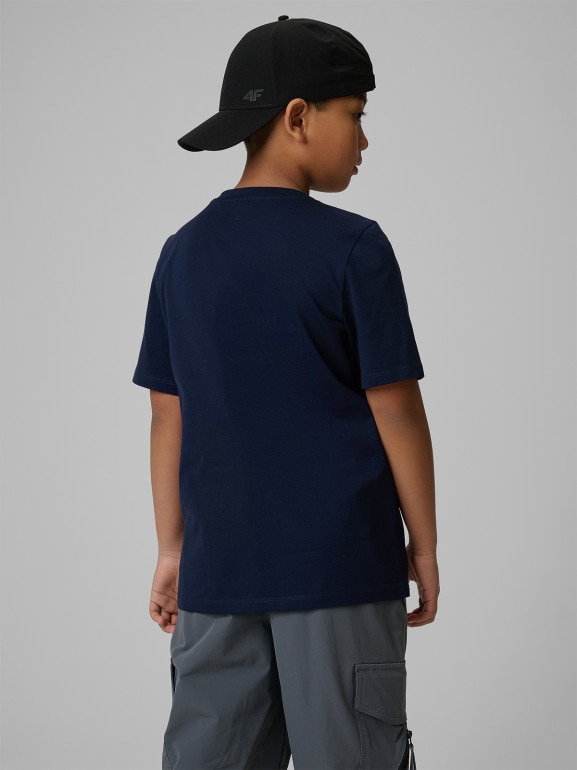 Chłopięcy t-shirt z nadrukiem 4F 4FJRSS26TTSHM3599 - granatowy