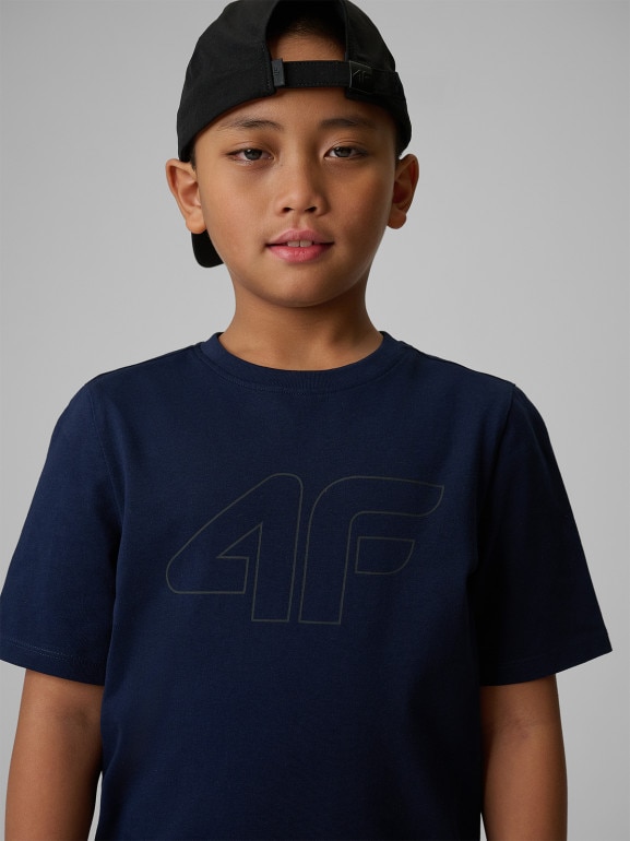 Chłopięcy t-shirt z nadrukiem 4F 4FJRSS26TTSHM3599 - granatowy