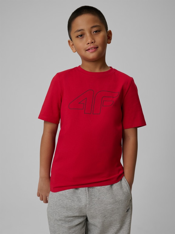 Chłopięcy t-shirt z nadrukiem 4F 4FJRSS26TTSHM3599 - czerwony
