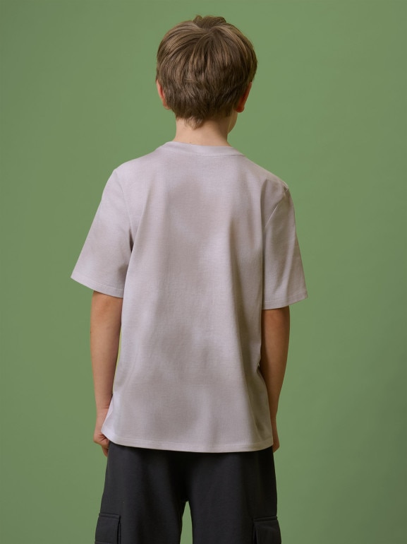 Chłopięcy t-shirt z nadrukiem 4F 4FJRSS26TTSHM3693 - beżowy