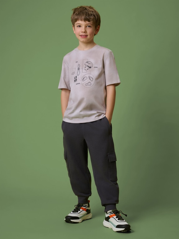 Chłopięcy t-shirt z nadrukiem 4F 4FJRSS26TTSHM3693 - beżowy