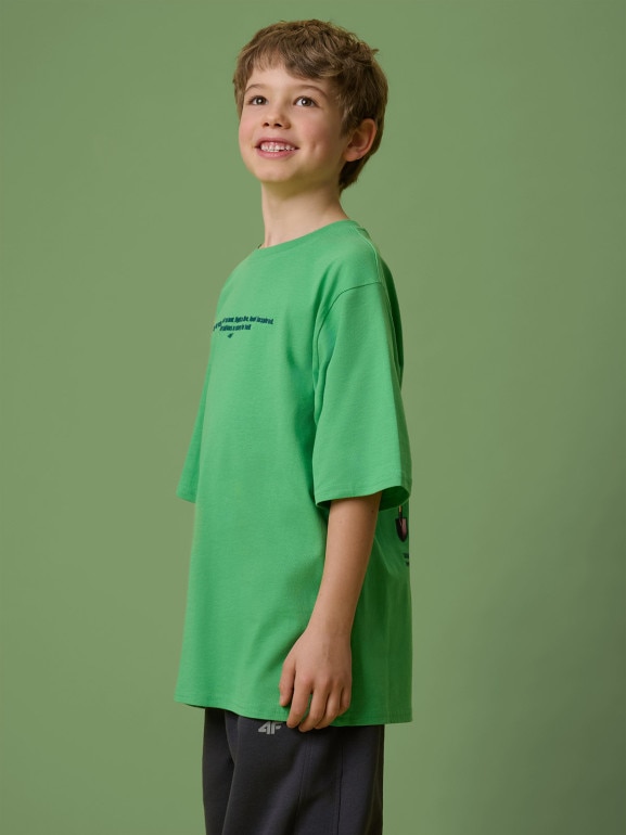 Chłopięcy t-shirt z nadrukiem 4F 4FJRSS26TTSHM3696 - zielony